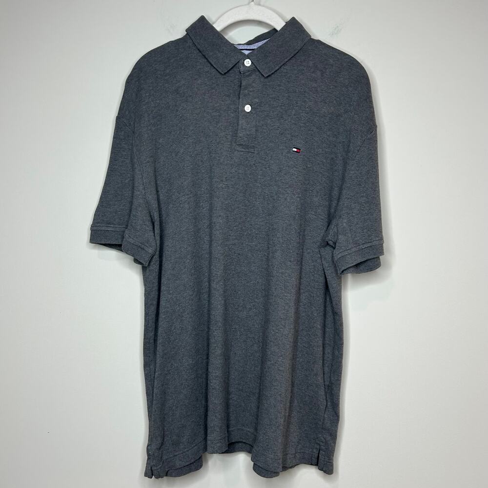 Tommy Hilfiger Gray Polo Shirt Size L Short Sleeves Custom Fit